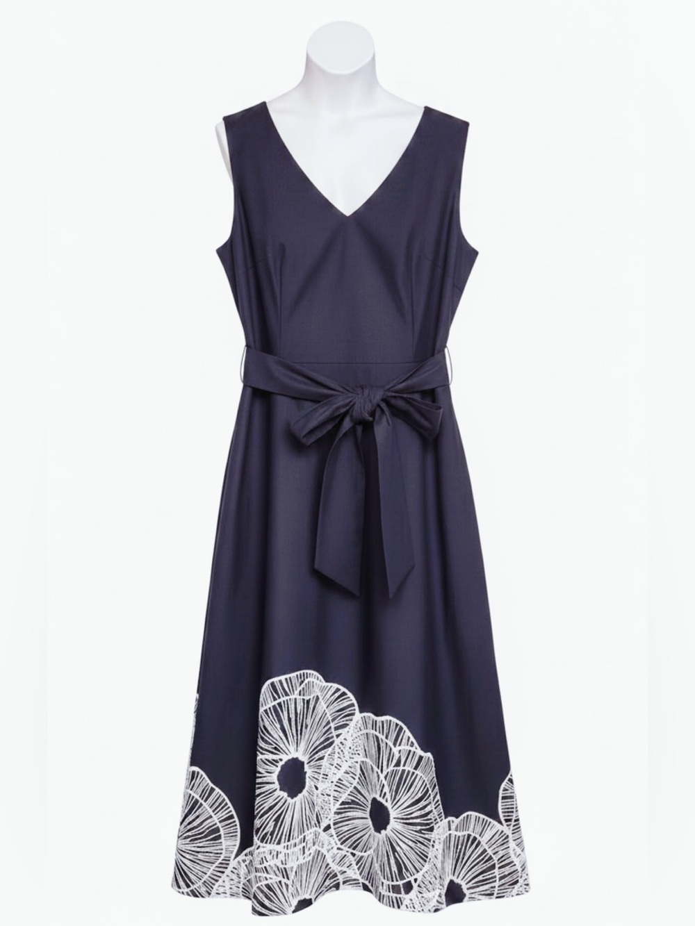 ANNE KLEIN Vanessa Border Print Sleeveless Midi Dress With Attached Sash Size 12